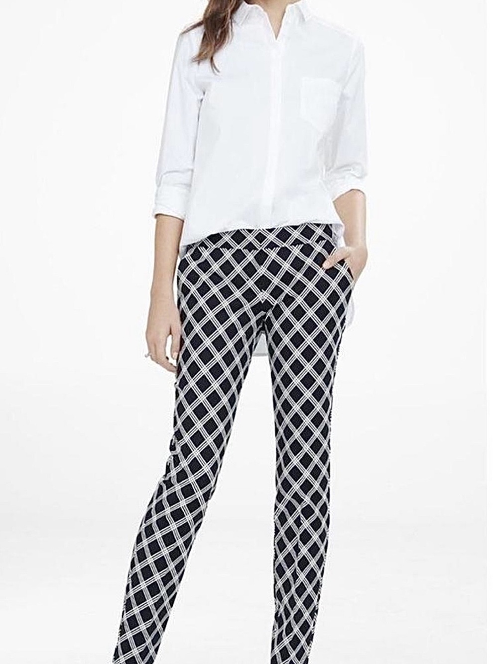 Express Black & White Plaid Slim Ankle Pants